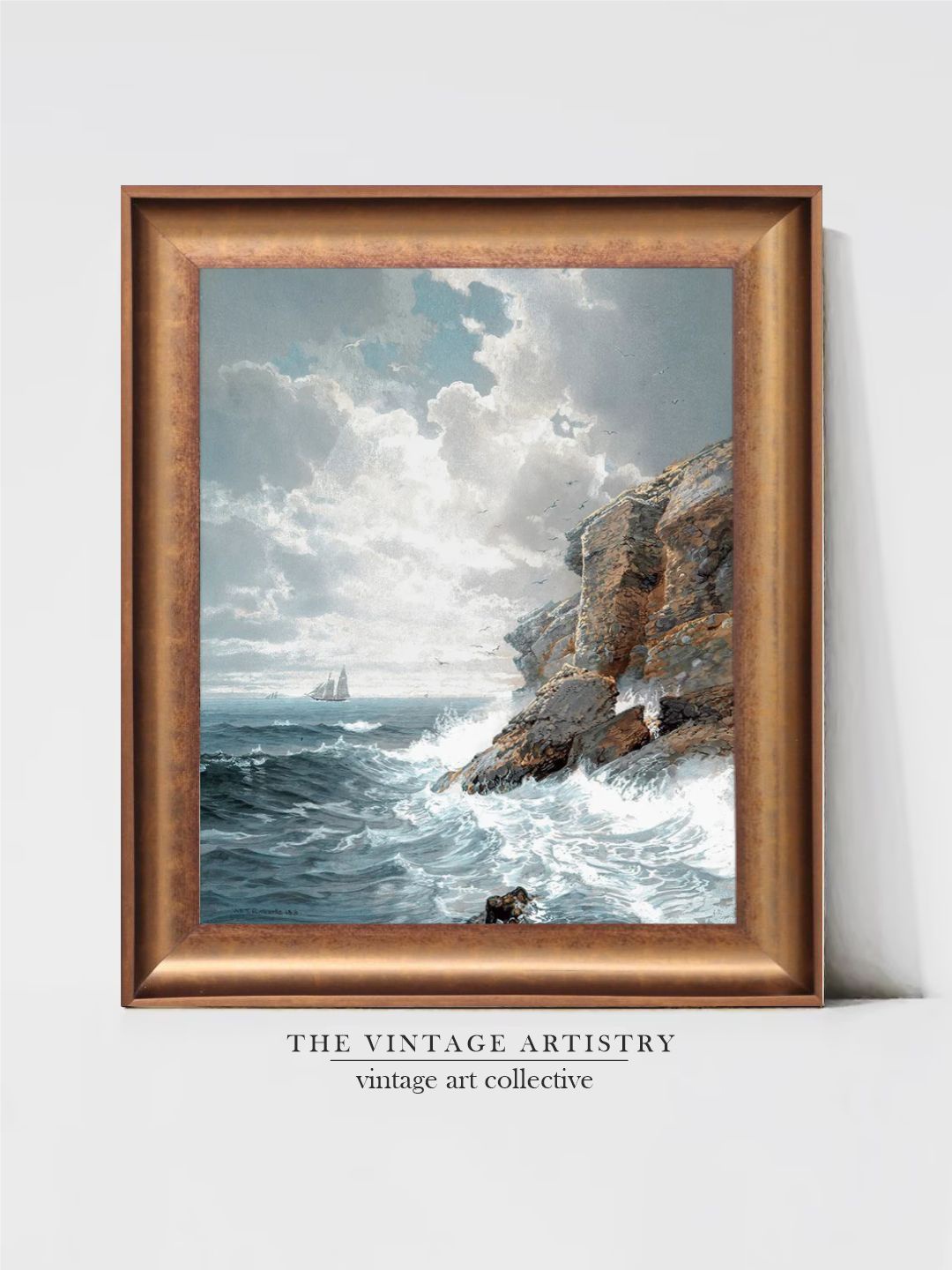 

THE VINTAGE ARTISTRY Ocean Shore Waves Painted Wall Art, Beige