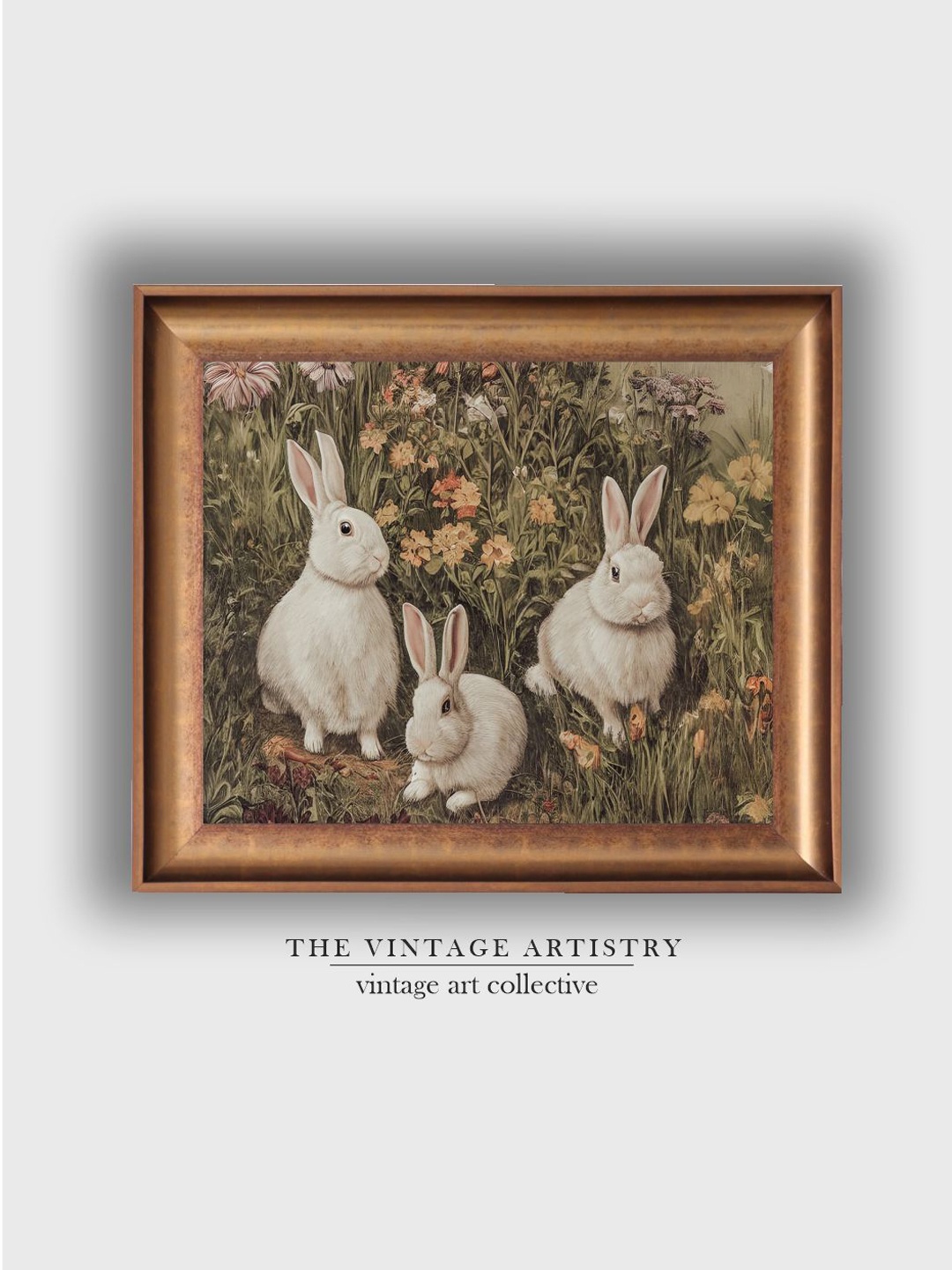

THE VINTAGE ARTISTRY Beige & White Rustic Rabbit Wall Painting