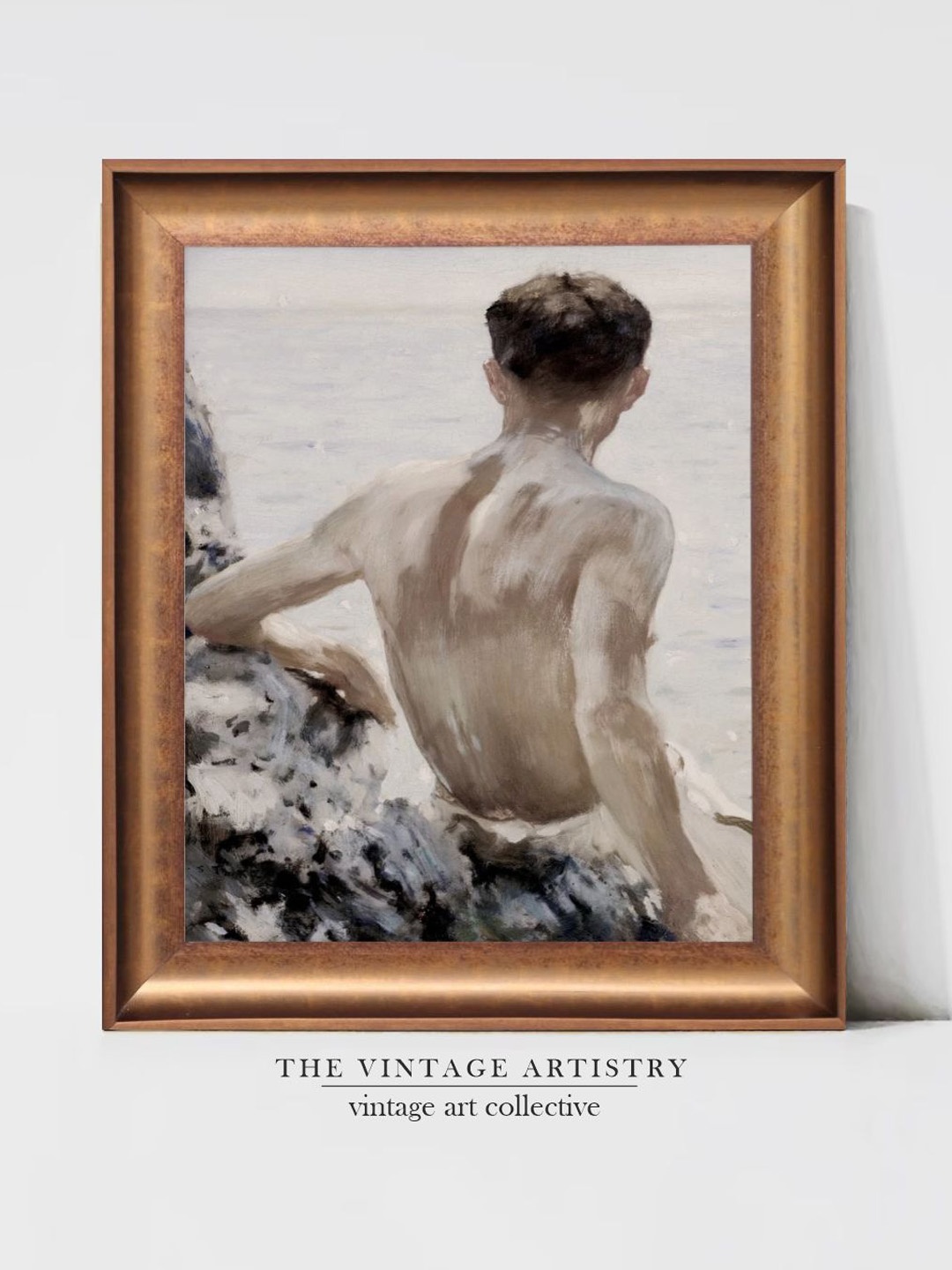 

THE VINTAGE ARTISTRY Grey & Gold-Toned Watercolor Portrait Painting Wall Art