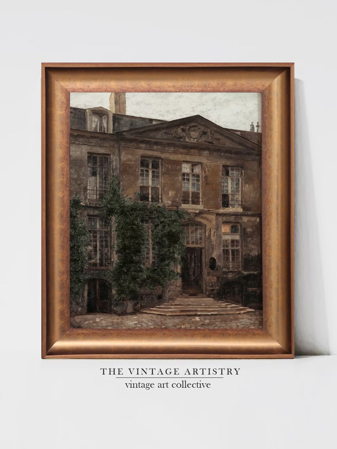 

THE VINTAGE ARTISTRY Vintage French Wooden Framed Wall Painting, Brown
