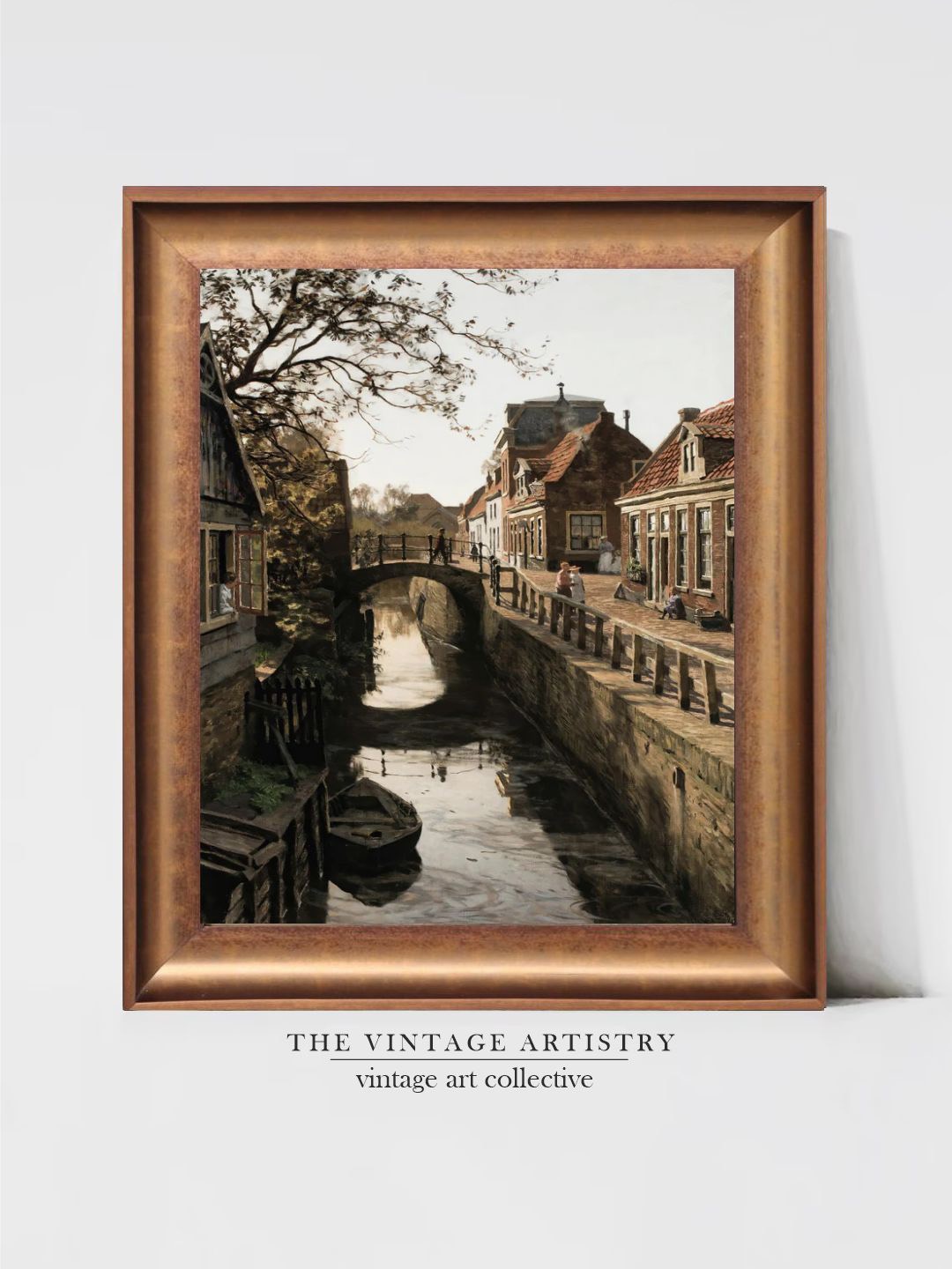 

THE VINTAGE ARTISTRY Brown & Green Vintage Cityscape Wooden Framed Wall Painting