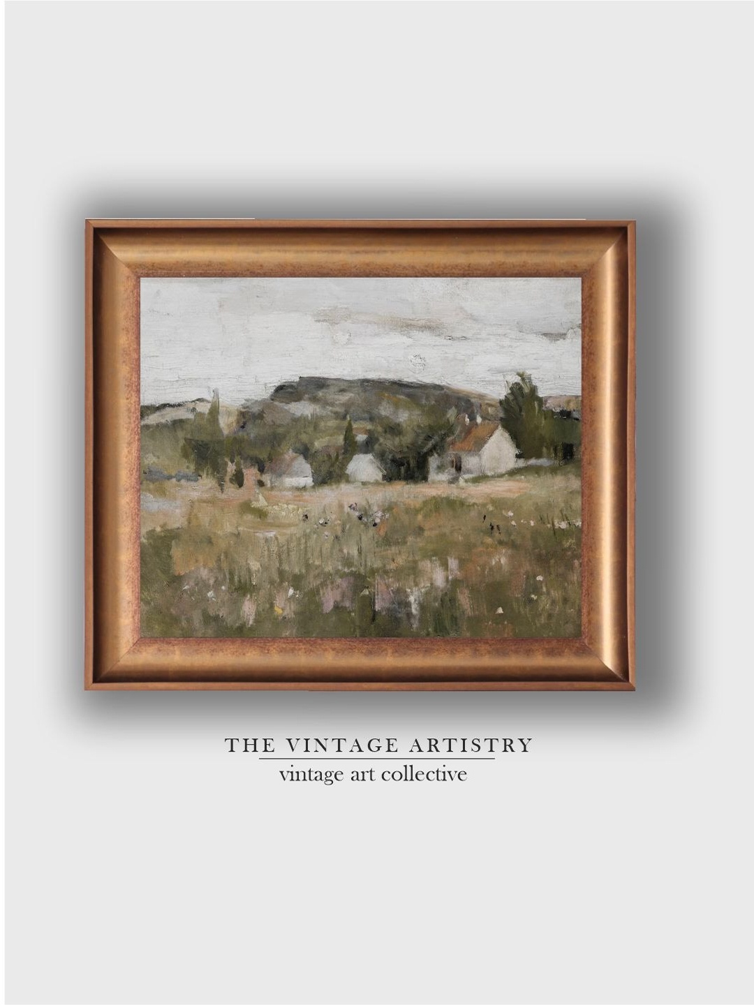 

THE VINTAGE ARTISTRY Beige & Green Vintage Spring Landscape Painted Wall Art