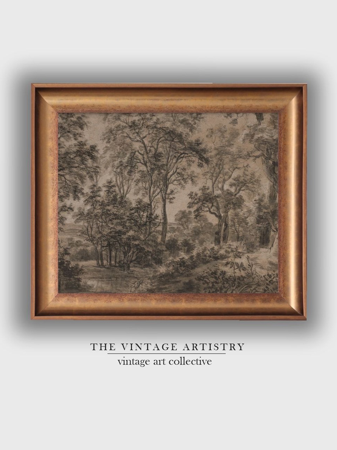 

THE VINTAGE ARTISTRY Beige & Brown Vintage Foggy Forest Painting Wall Art