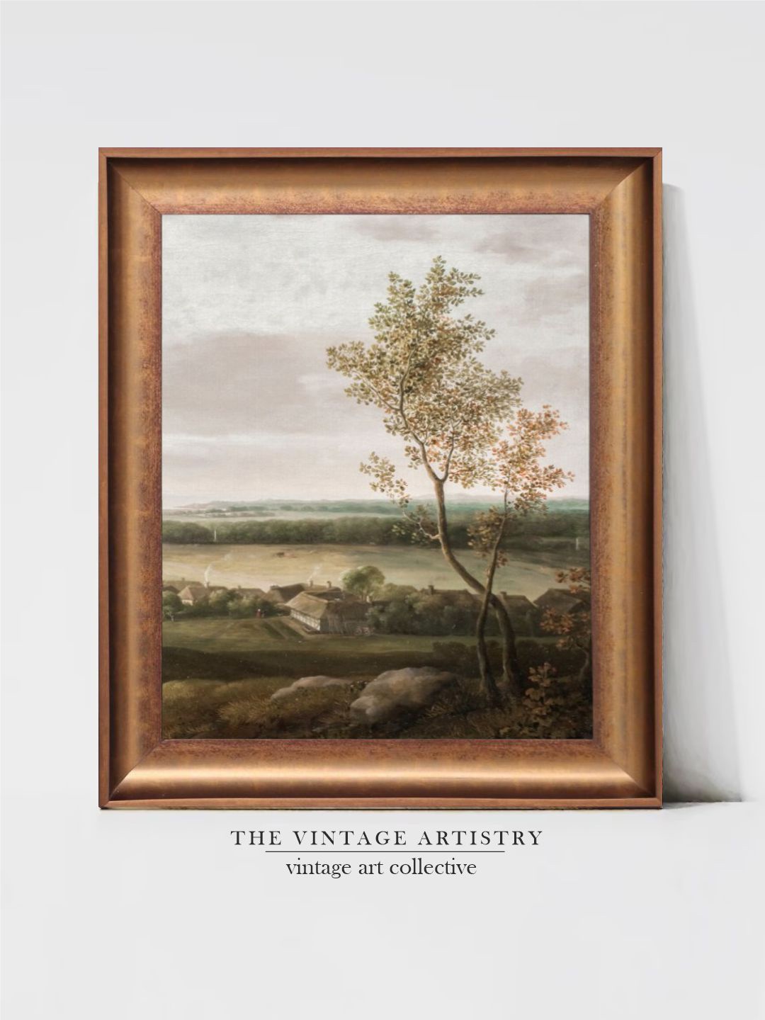 

THE VINTAGE ARTISTRY Vintage Scenic Village Painting Wall Art, Green