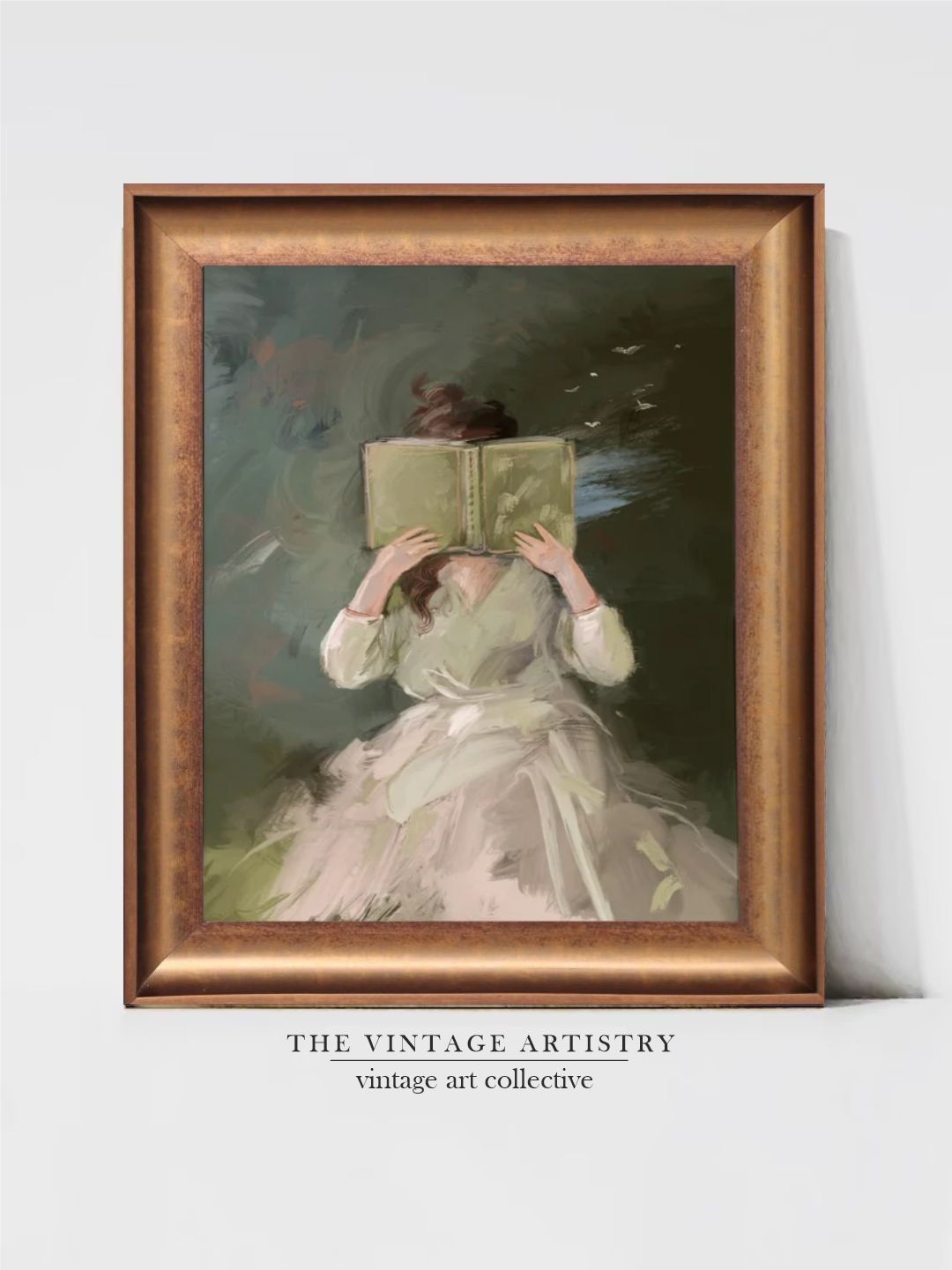 

THE VINTAGE ARTISTRY Reading Art Framed Wall Painting, Brown