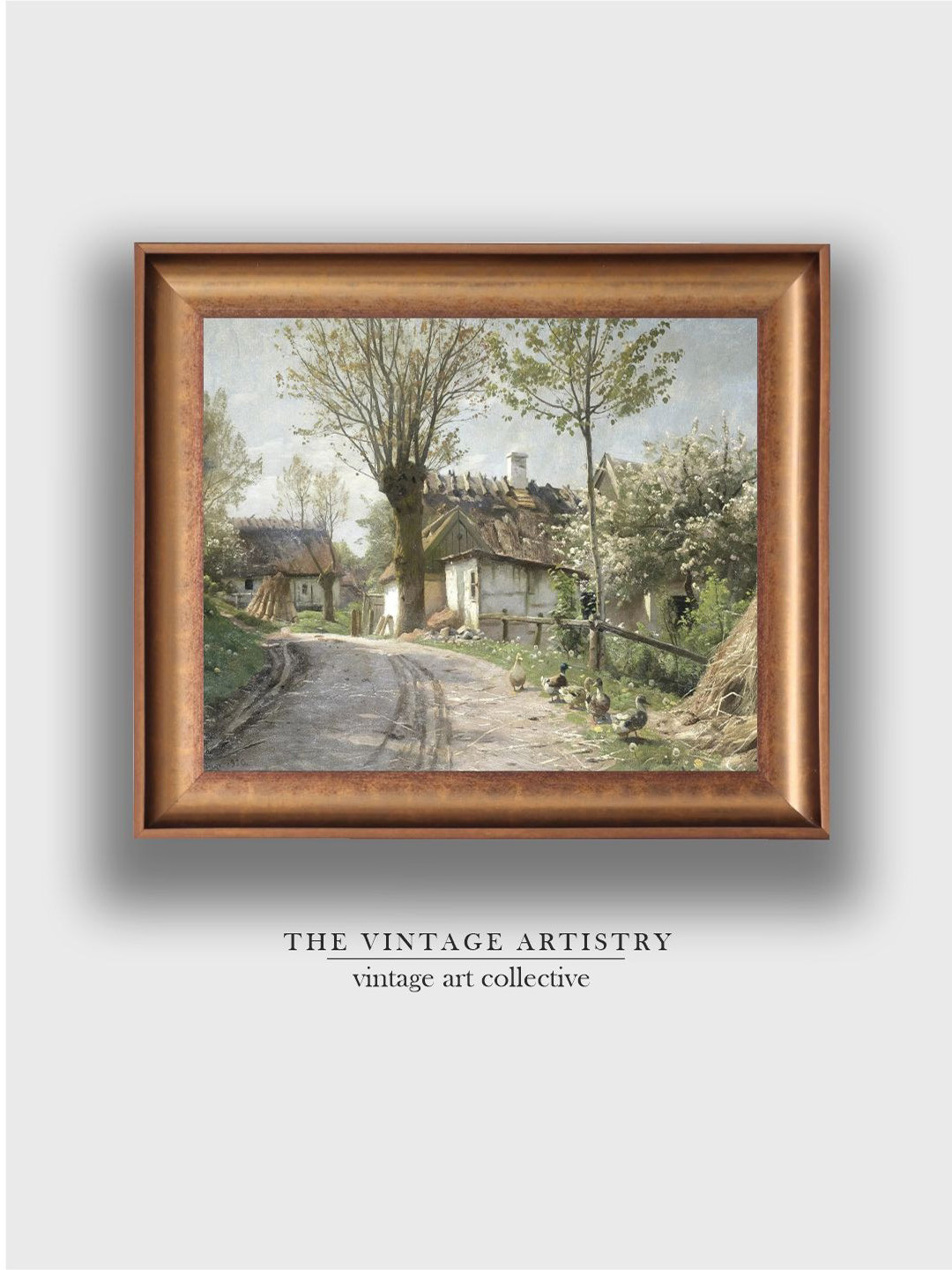 

THE VINTAGE ARTISTRY Beige & Green Vintage Country Landscape Painted Wall Art