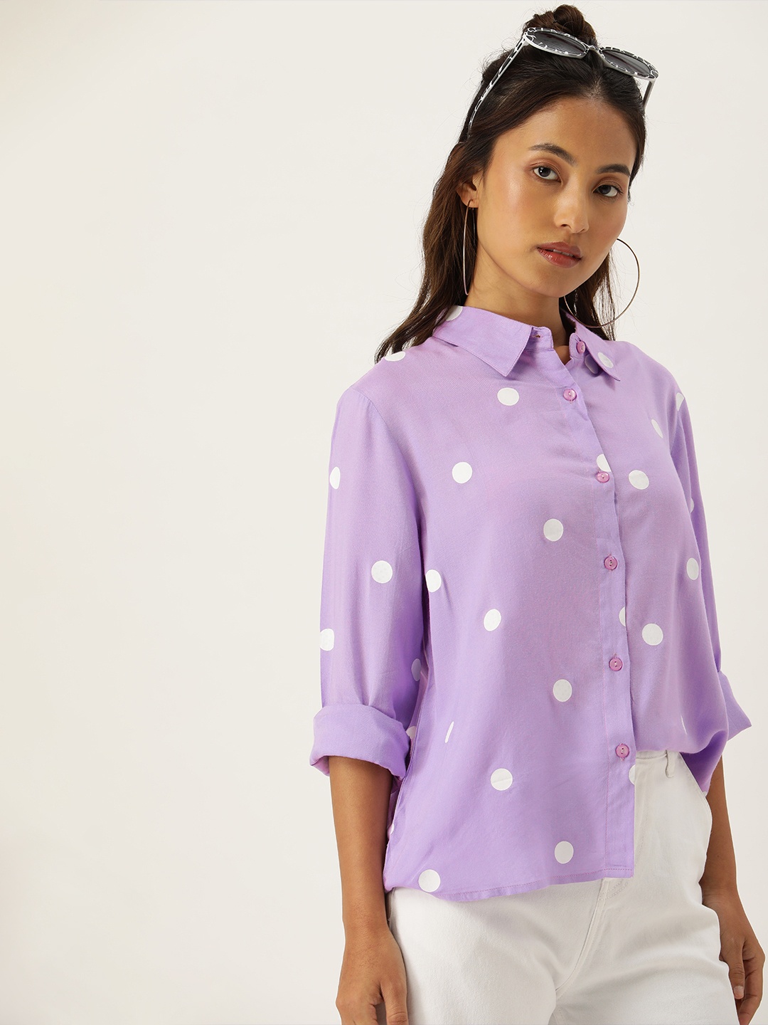 

Kook N Keech Women Comfort Polka Dot Printed Casual Shirt, Lavender