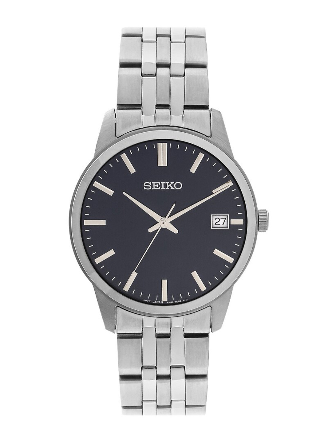 

SEIKO Men Round Dial & Stainless Steel Bracelet Style Straps Analogue Watch- SUR399P1, Black