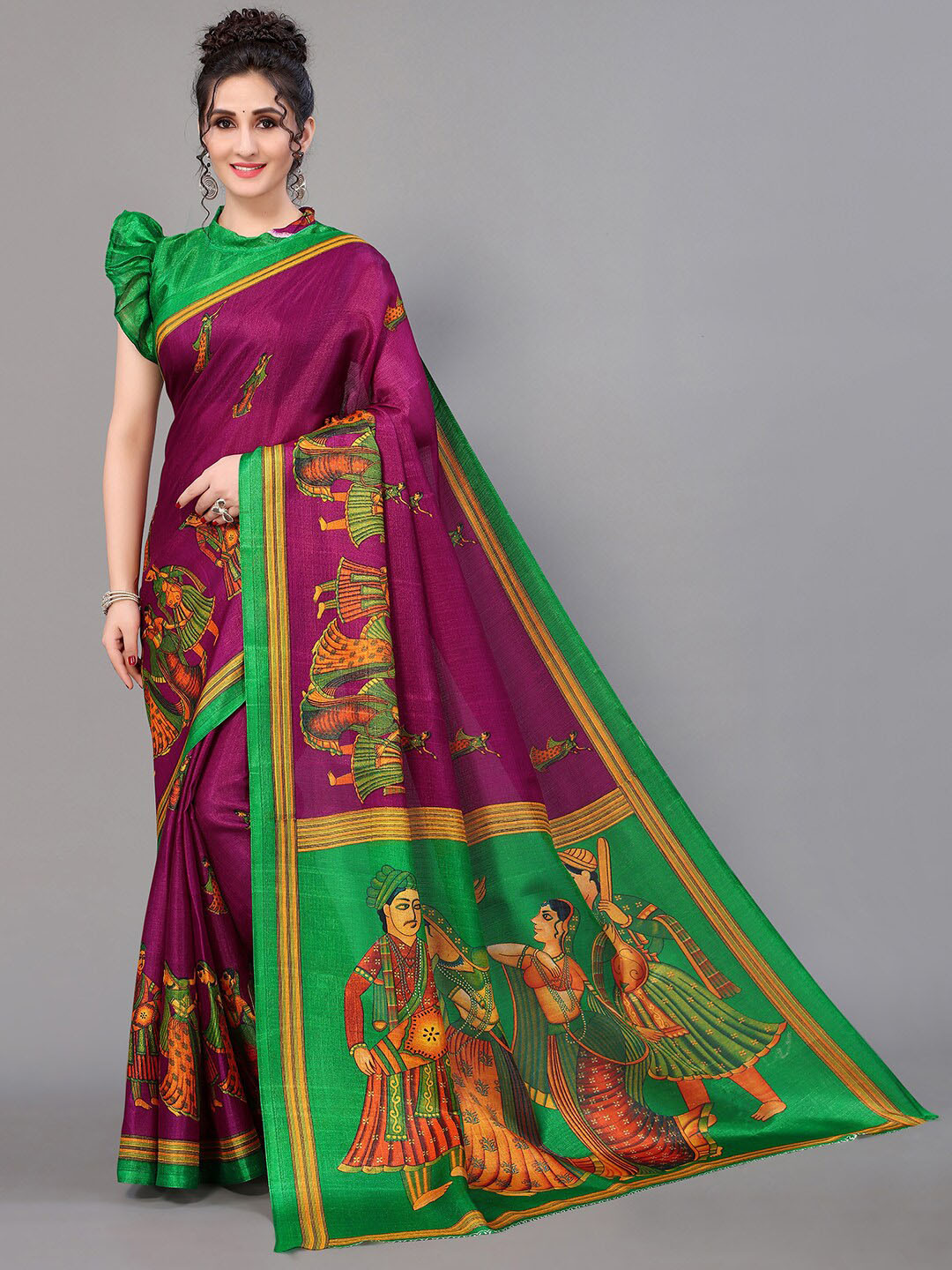 

GORGONE Ethnic Motifs Printed Saree, Purple