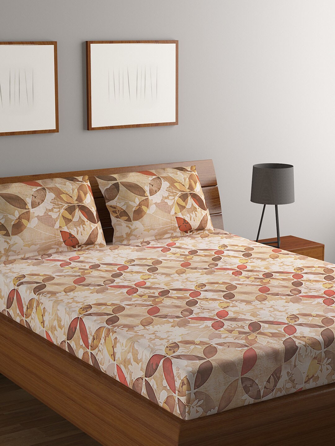 

BOMBAY DYEING Brown & Red Printed 144 TC Pure Cotton Queen Bedsheet & 2 Pillow Covers