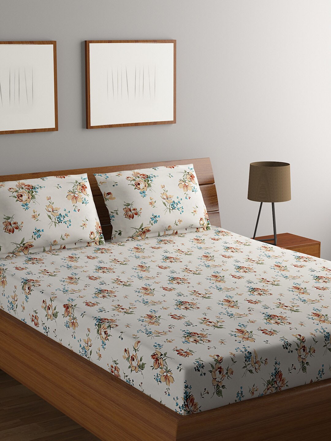 

BOMBAY DYEING White & Brown Printed 172 TC Pure Cotton King Bedsheet & 2 Pillow Covers