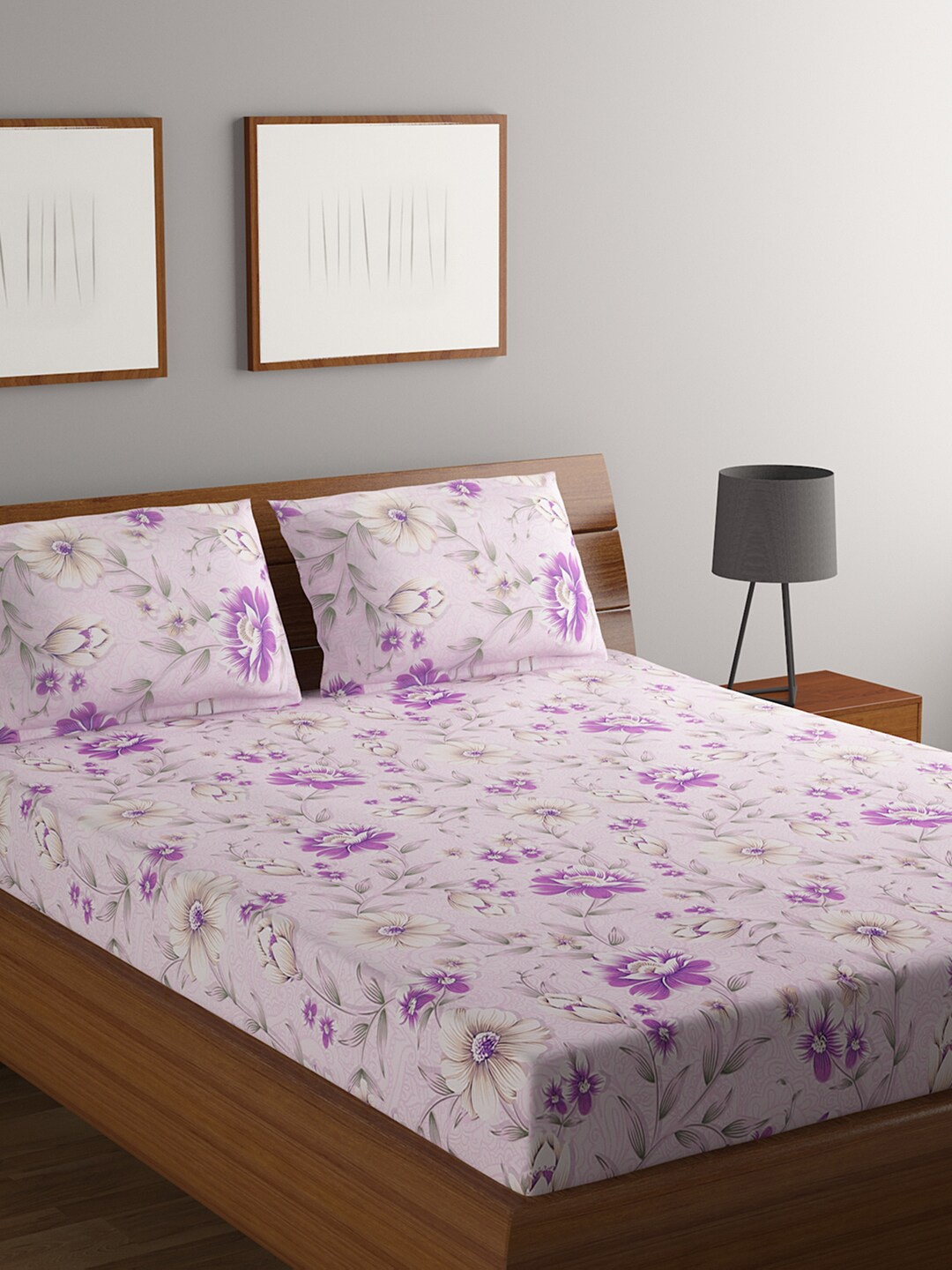 

BOMBAY DYEING Purple & Brown Floral Cotton 144 TC King Bedsheet With 2 Pillow Covers