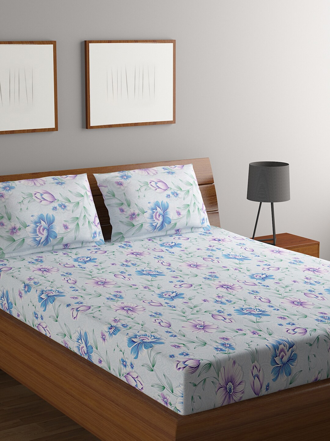 

BOMBAY DYEING Blue & Purple Printed 144 TC Pure Cotton Queen Bedsheet & 2 Pillow Covers