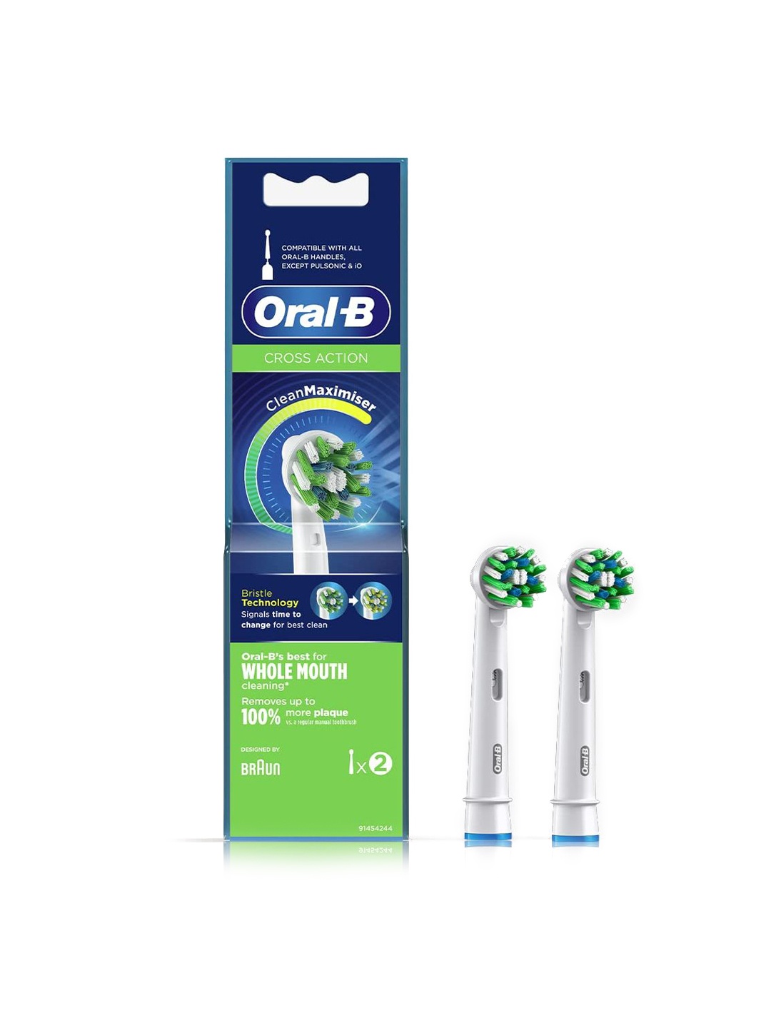 

Oral - B Cross Action Toothbrush Heads Single Pack with 2 Replacement Refills, Blue