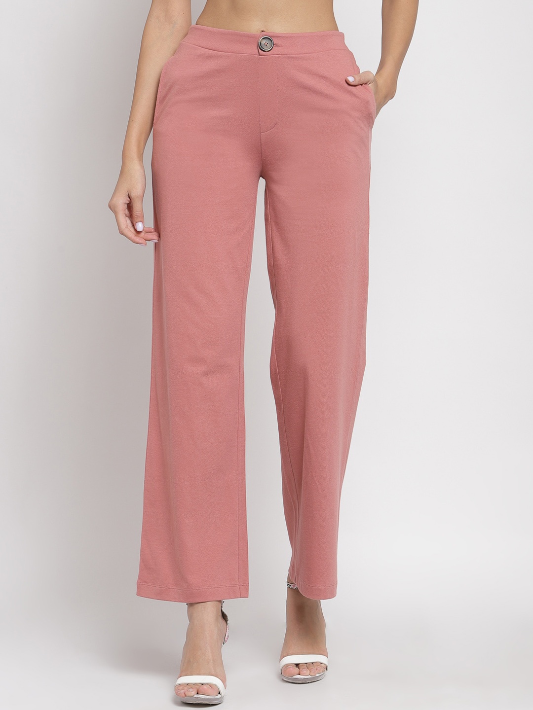 

YOONOY Women High-Rise Cotton Bootcut Trousers, Pink