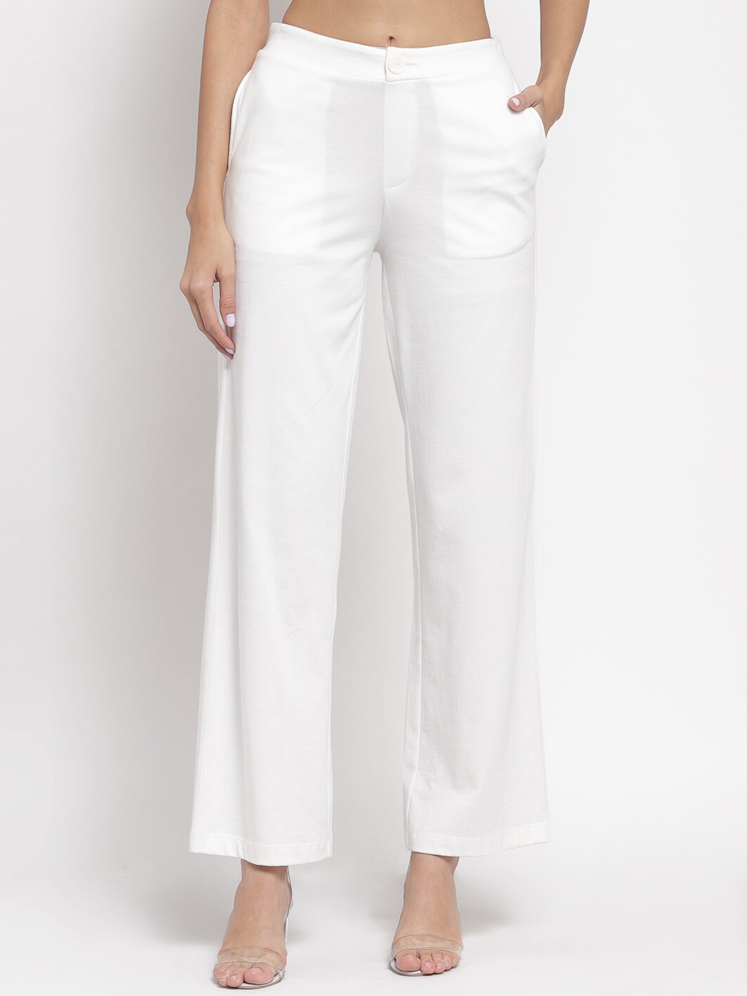 

YOONOY Women Regular Fit Mid Rise Cotton Parallel Trousers, Off white