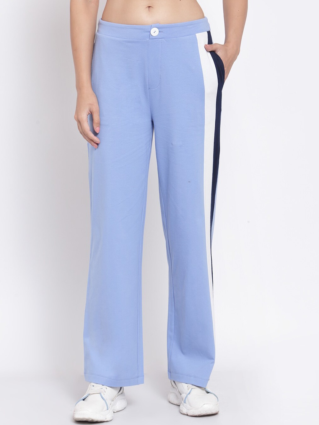 

YOONOY Women Mid-Rise Cotton Straight-Fit Track Pants, Blue