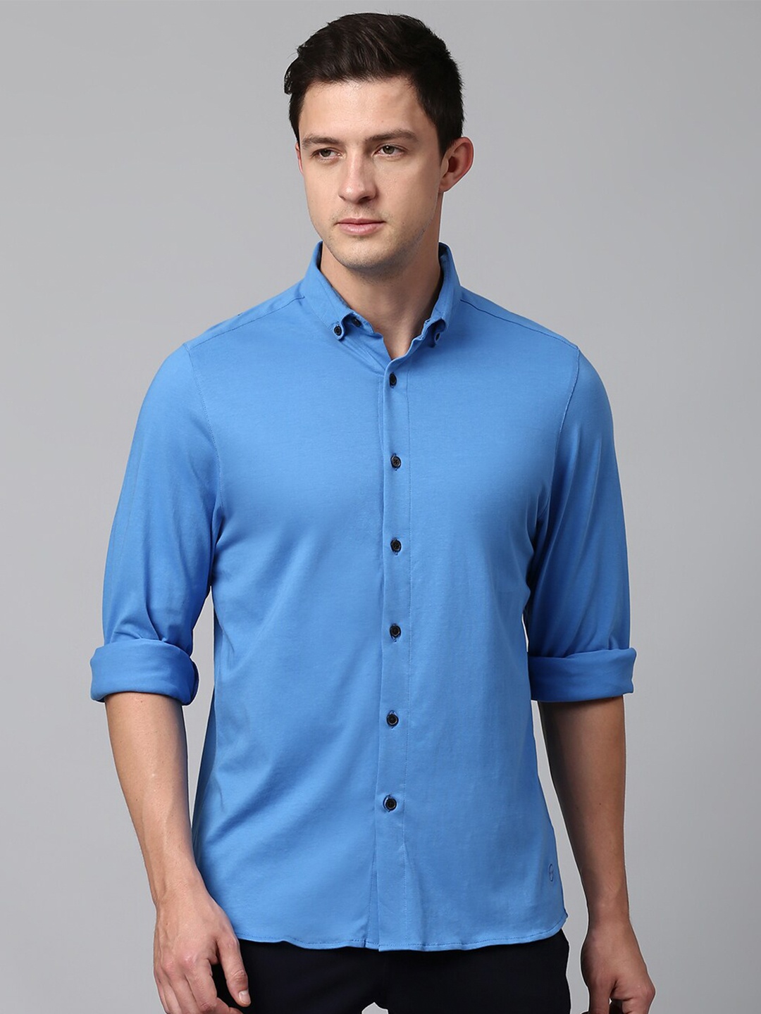 

Slowave Classic Button-Down Collar Pure Cotton Casual Shirt, Blue