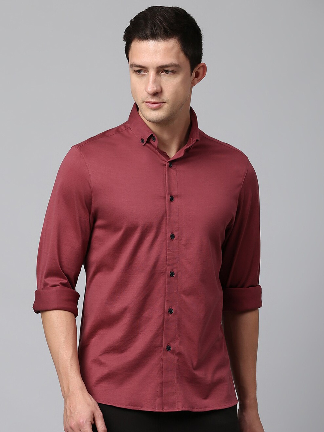 

Slowave Classic Button-Down Collar Pure Cotton Casual Shirt, Maroon