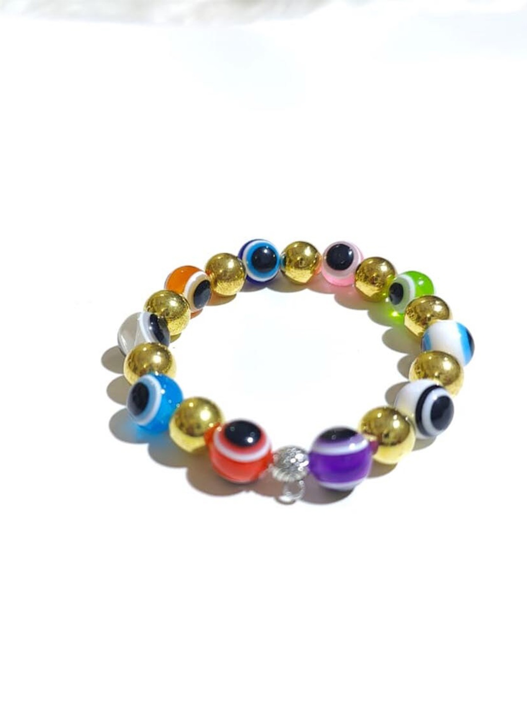 

Pinapes Gold-Plated Beaded Evil Eye Elasticated Bracelet