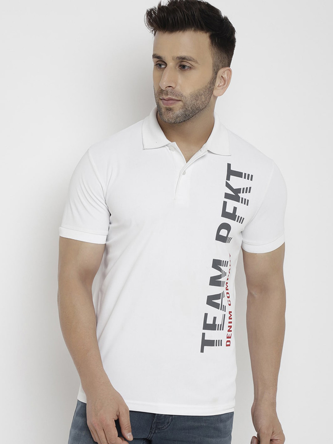 

PERFKT-U Typography Hydra-Cool Polo Collar Gym T-shirt, White