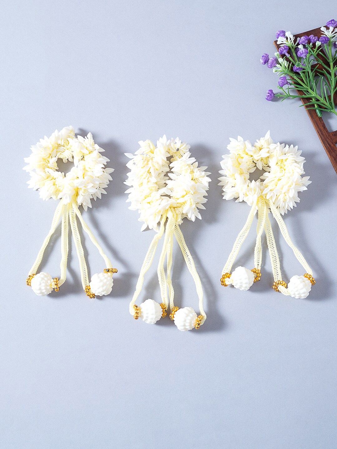 

Golden Peacock Women Set Of 3 Ponytail Holders, White