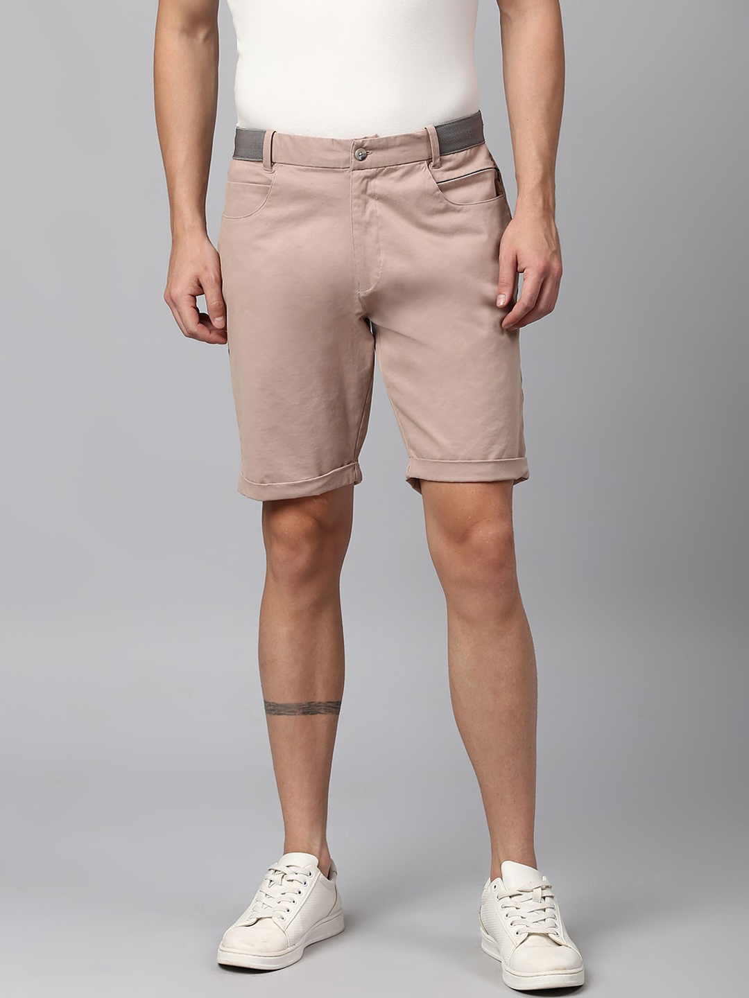 Slowave Men Mid Raise Cotton Chino Shorts, Pink