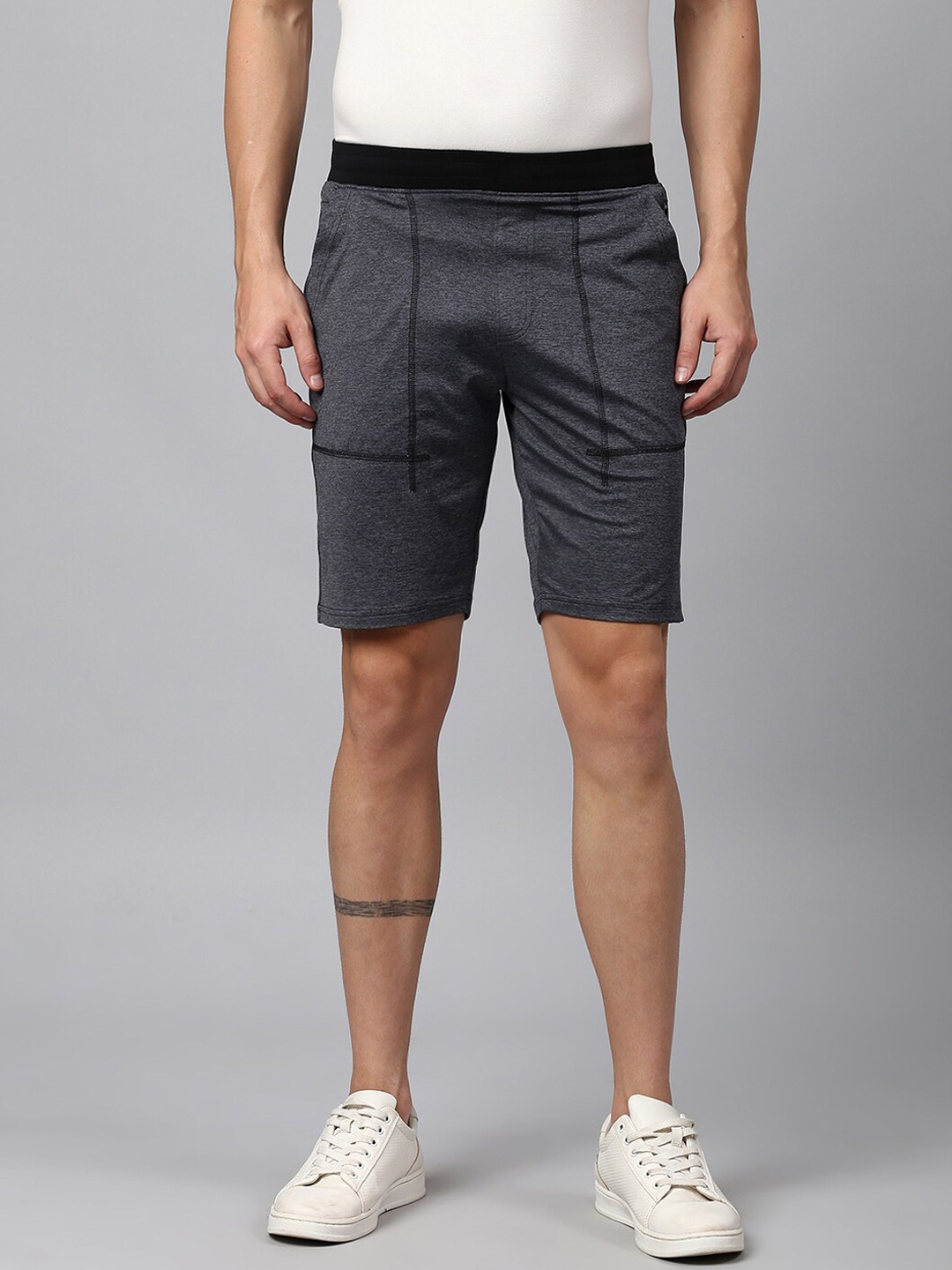 

Slowave Men Mid-Rise Above Knee Anti-microbial Regular Shorts, Charcoal