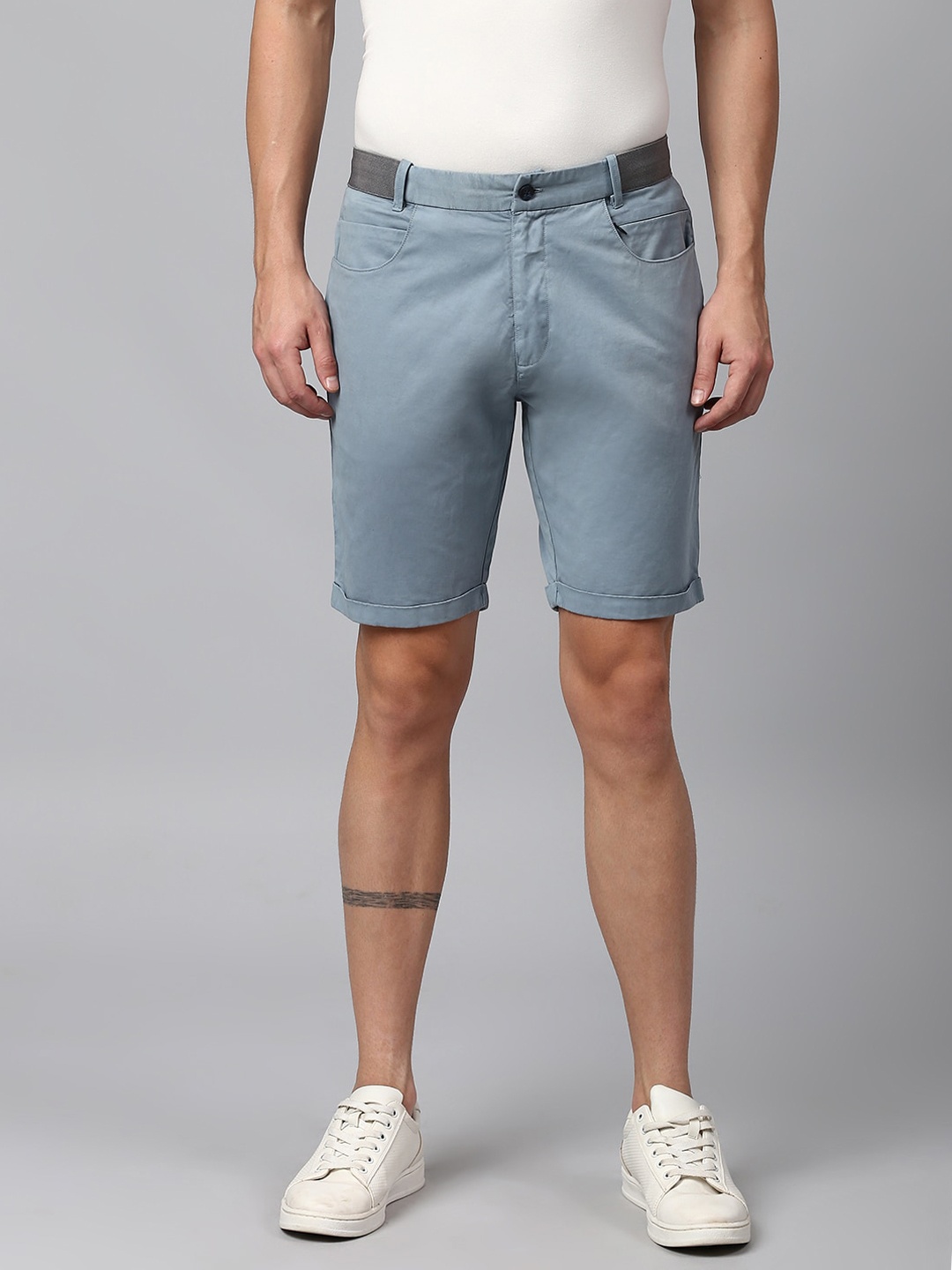 Slowave Men Mid Raise Cotton Chino Shorts, Blue