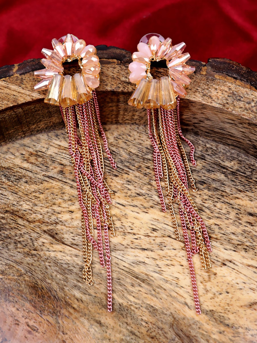 

Krelin Gold Plated Contemporary Tasselled Crystal Studded Drop Earrings