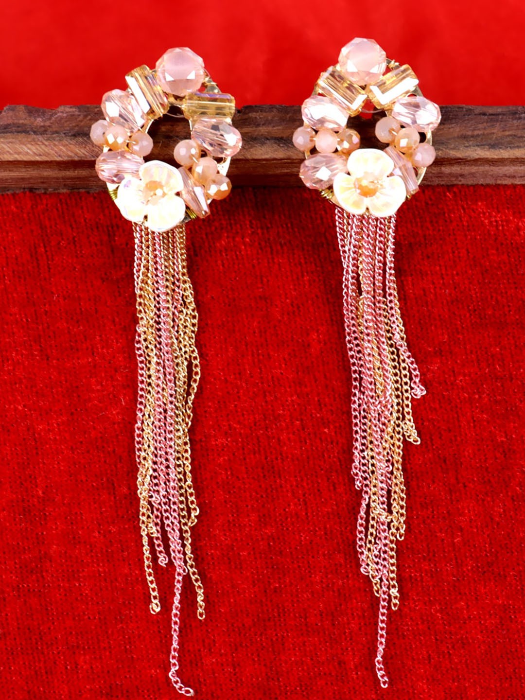 

Krelin Chain Tassel Crystals Drop Earrings, Pink