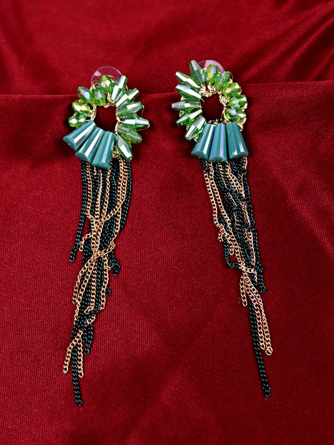 

Krelin Chain Tassel Crystals Drop Earrings, Green