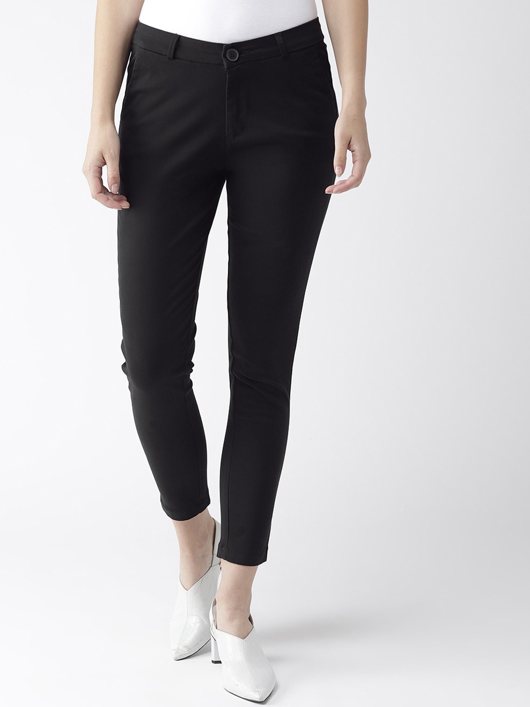 

Xpose Women Comfort Straight Fit High-Rise Pure Cotton Regular Trousers, Black