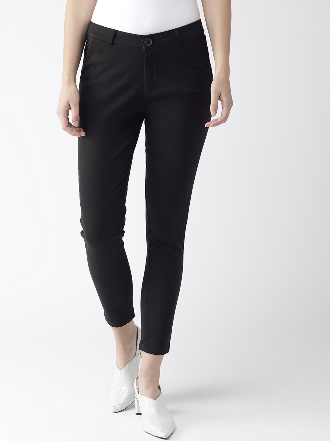 

Xpose Women Comfort Straight Fit High-Rise Pure Cotton Regular Trousers, Black