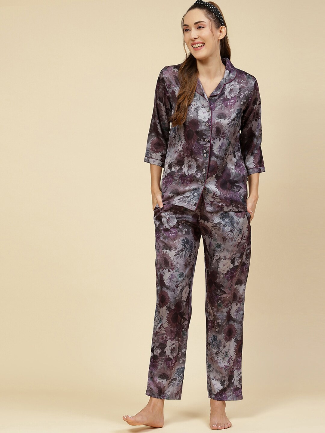 

Monte Carlo Floral Printed Night Suit, Green