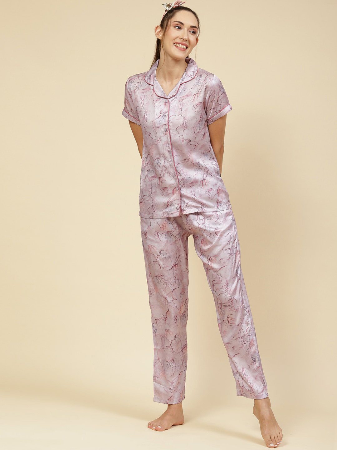 

Monte Carlo Abstract Printed Night Suit, Grey