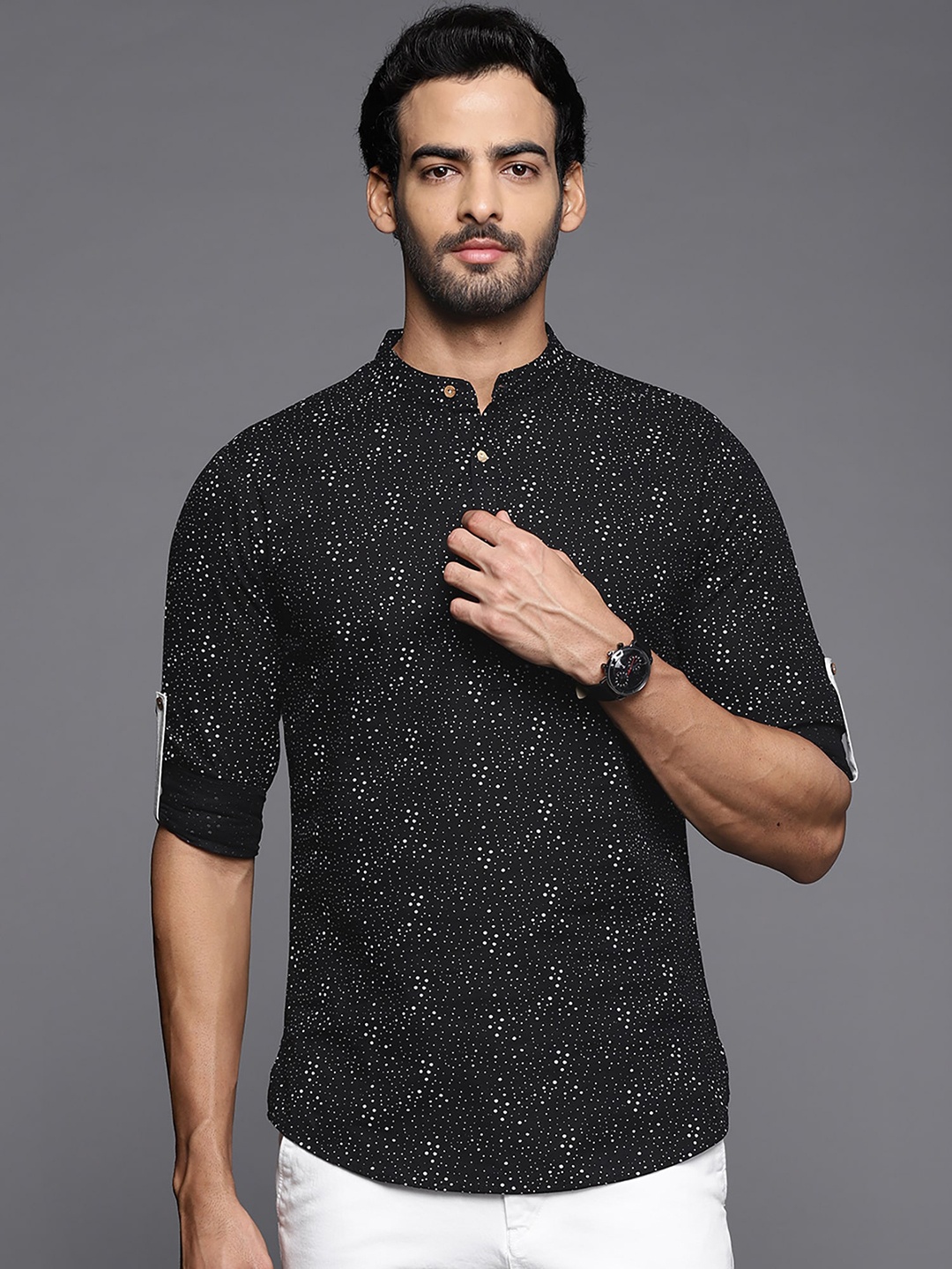 

Indo Era Abstract Printed Cotton Kurta, Black