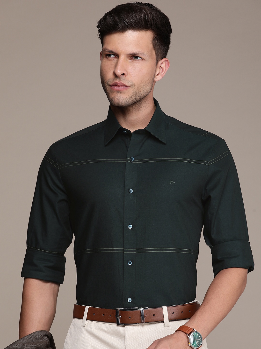 

Arrow Striped Long Sleeves Pure Cotton Casual Shirt, Black