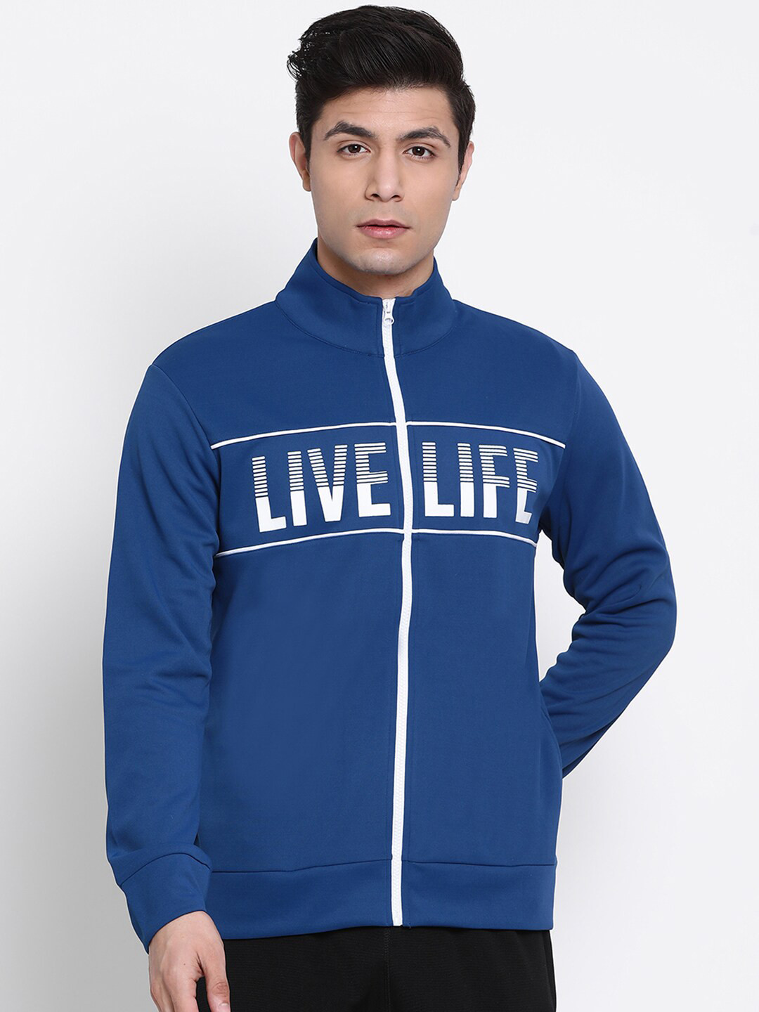 

PERFKT-U Typography Printed Windcheater Antimicrobial Training or Gym Sporty Jacket, Blue