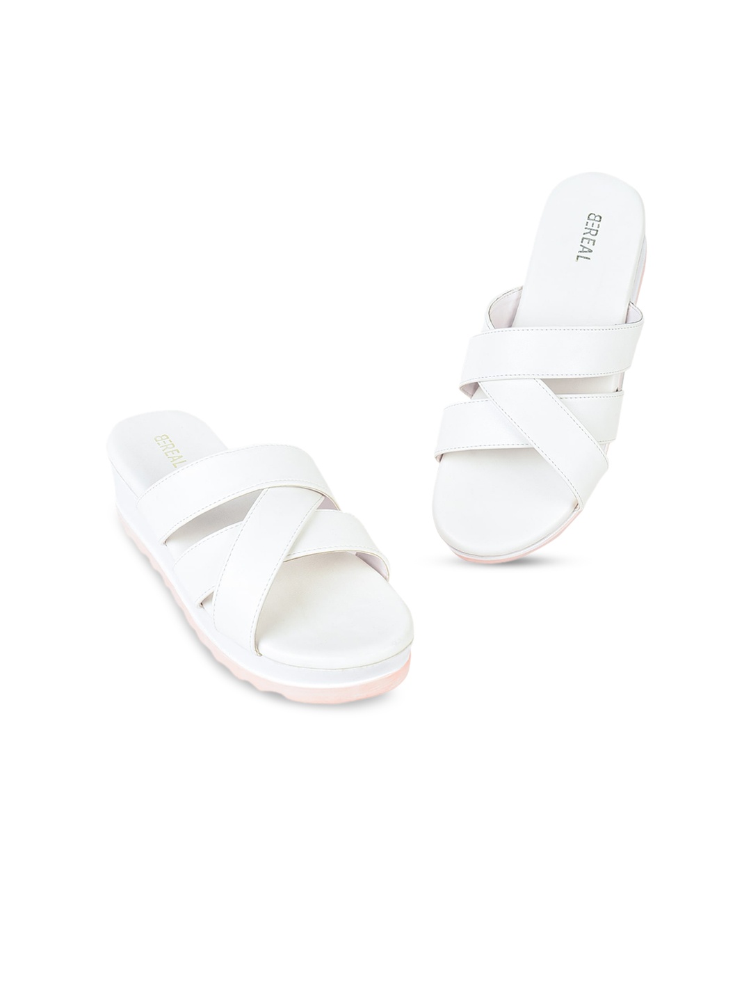 

BEREAL Criss Cross Strap Flatform Heels, White
