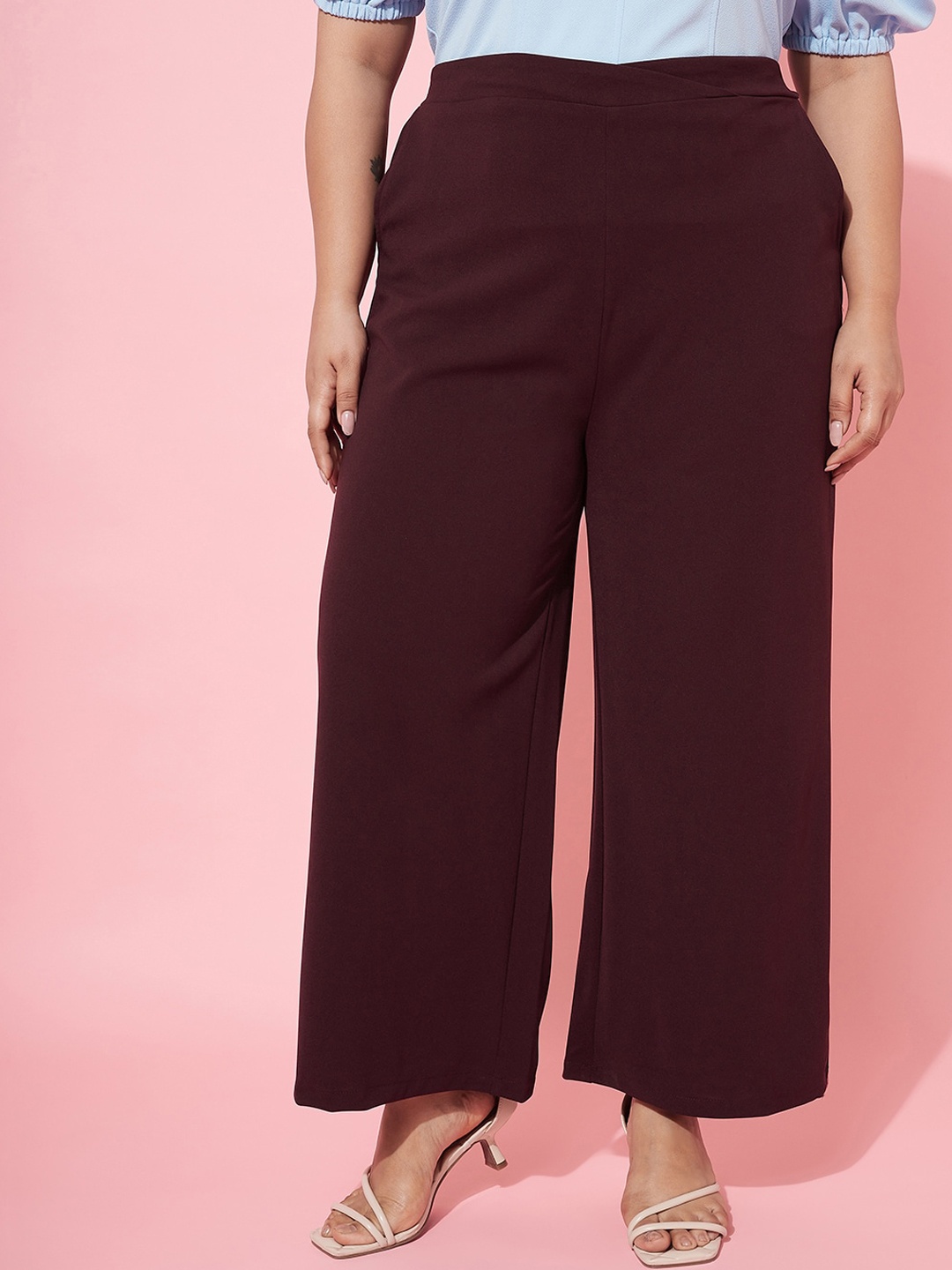 

Athena Ample Women Plus Size Smart Flared High-Rise Parallel Trousers, Burgundy