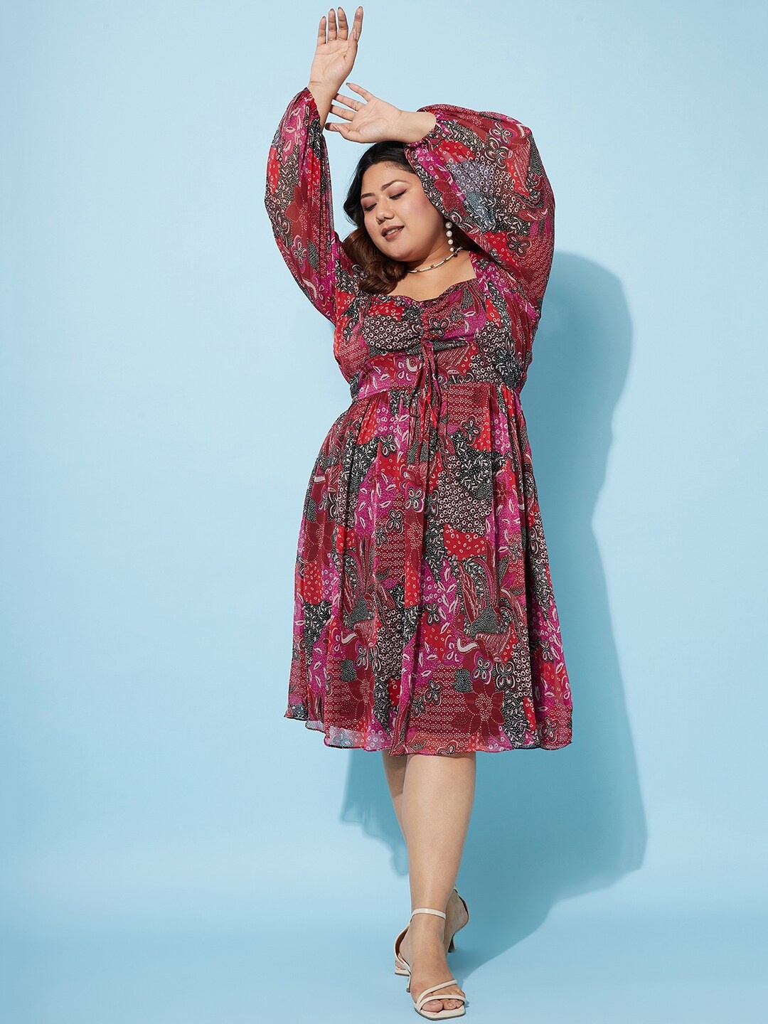 

Athena Ample Plus Size Floral Print Chiffon Fit & Flare Dress, Burgundy