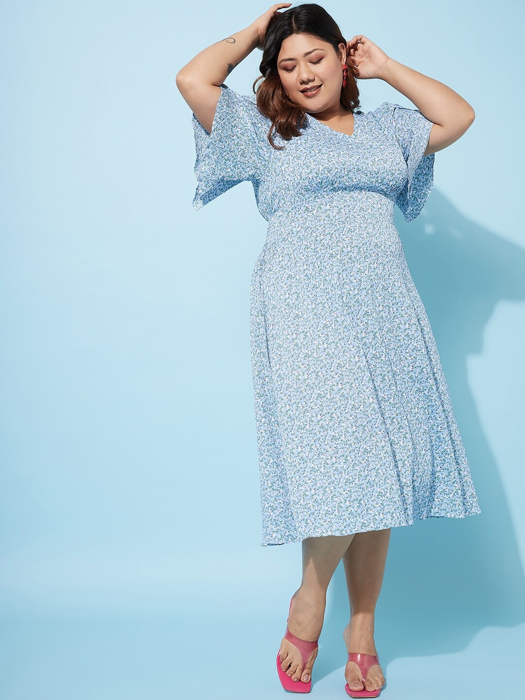 

Athena Ample Plus Size Floral Print Fit & Flare Midi Dress, Blue
