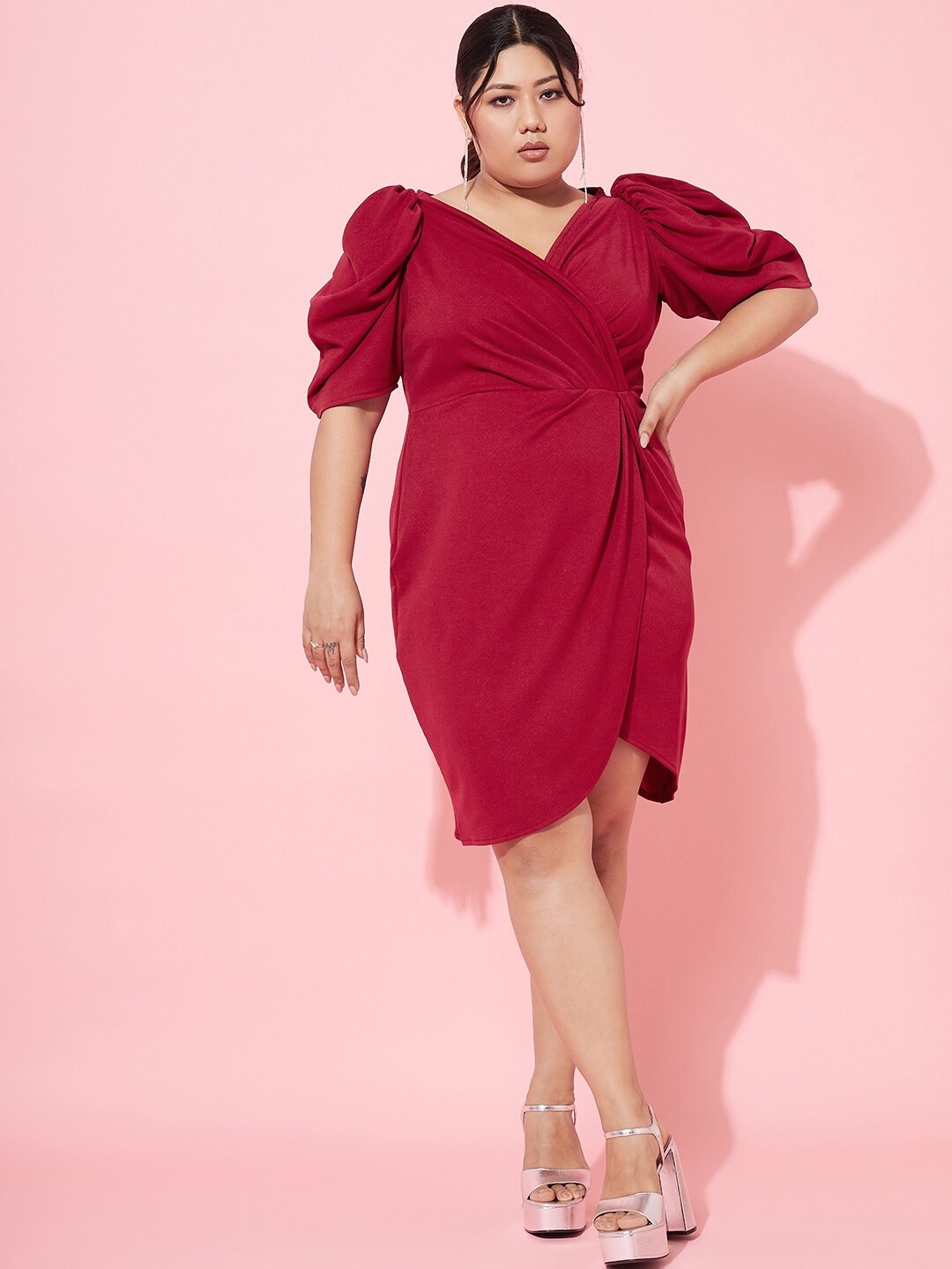 

Athena Ample Plus Size Puff Sleeve Dress, Red