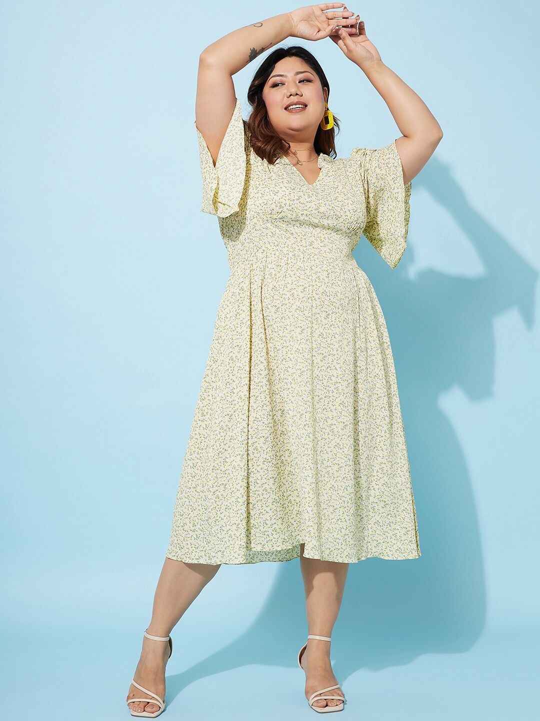 

Athena Ample Plus Size Floral Print Fit & Flare Midi Dress, Yellow