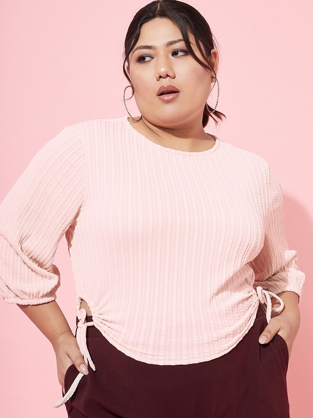 

Athena Ample Plus Size Tie-Ups Round Neck Casual Top, Pink