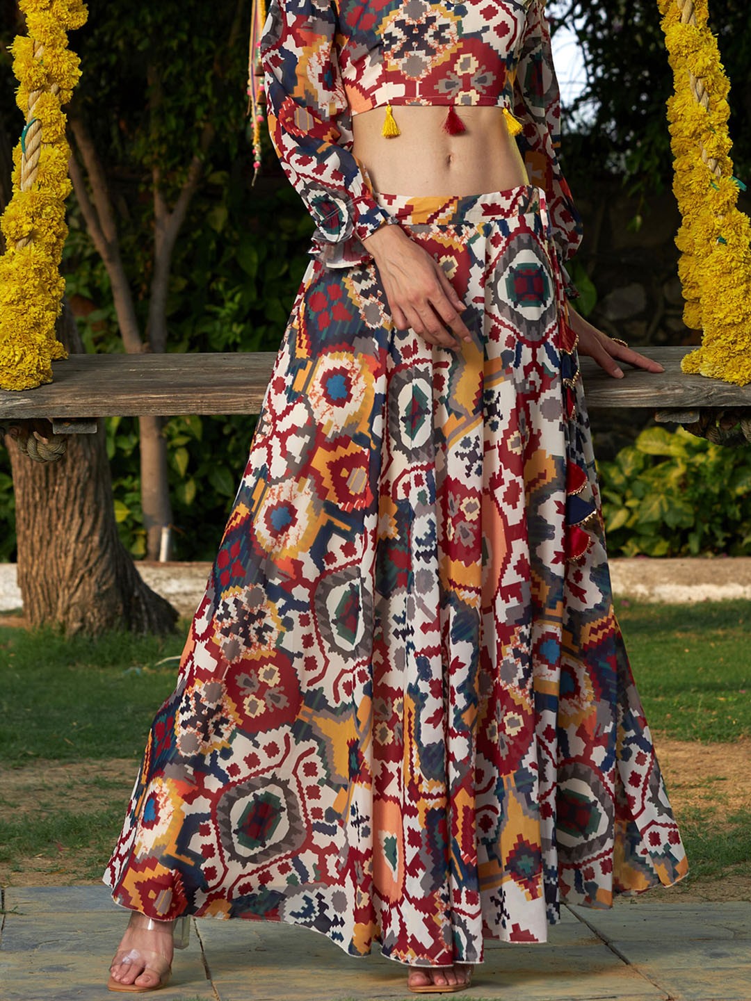 

Shae by SASSAFRAS Ikat Printed Flared Maxi Skirts, Beige