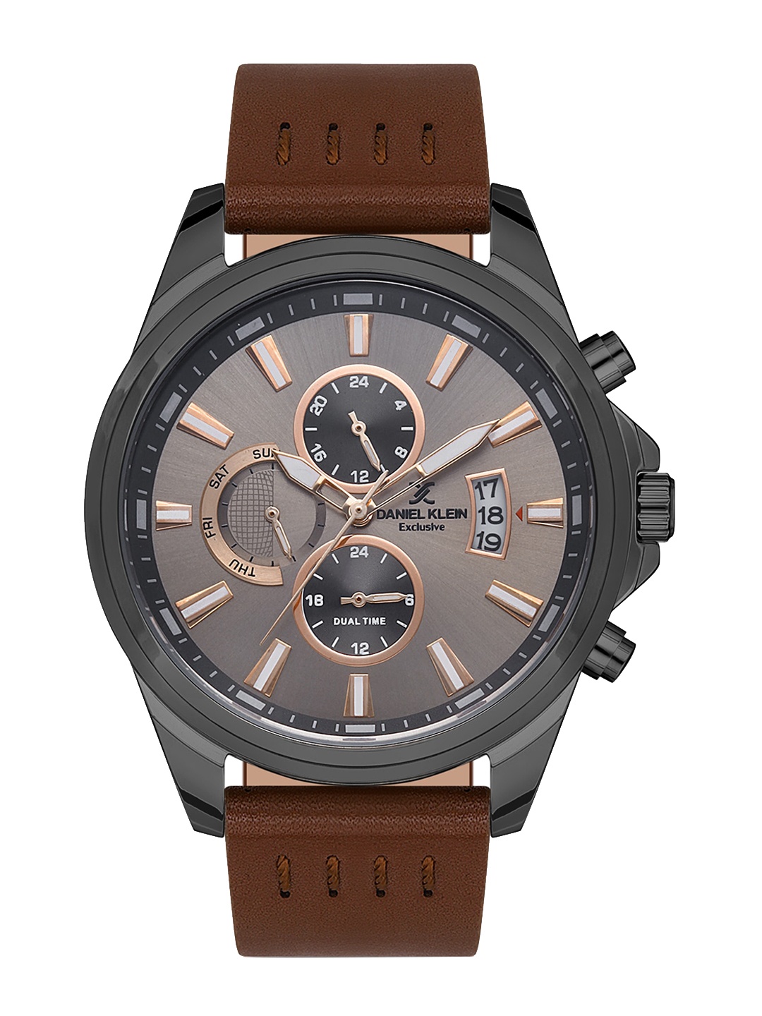 

Daniel Klein Men Dial & Leather Straps Analogue Multi Function Watch DK 1 13388-5, Grey