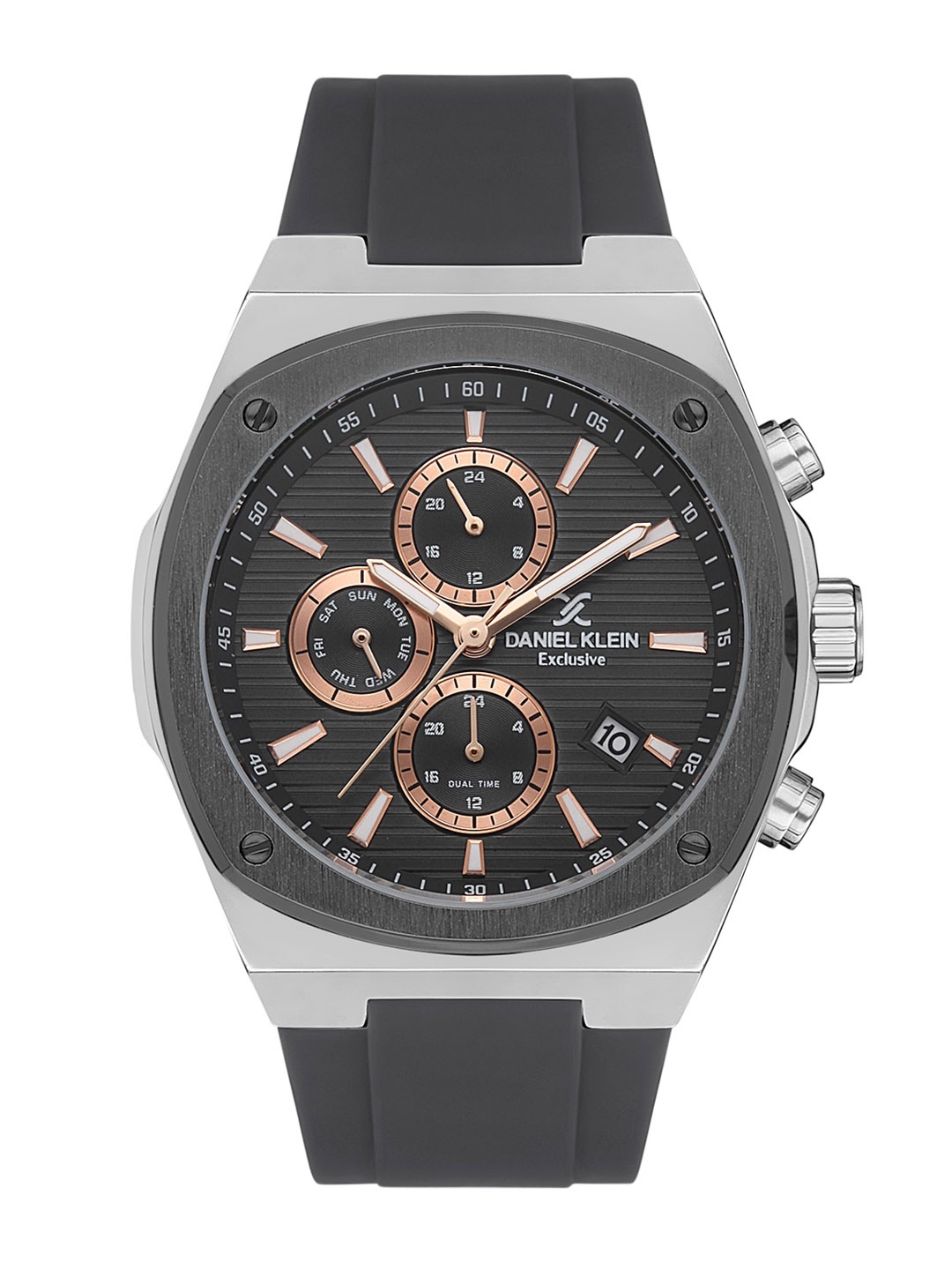 

Daniel Klein Men Textured Silicon Straps Analogue Multi Function Watch DK 1 13412-4, Grey