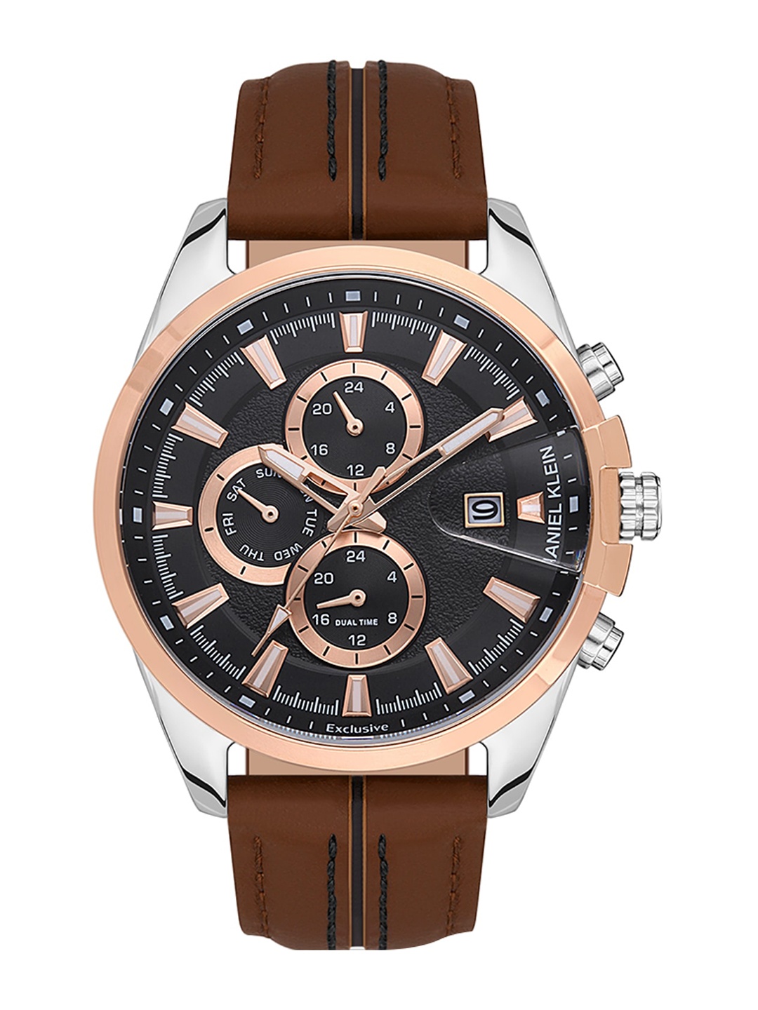 

Daniel Klein Men Embellished Leather Straps Analogue Multi Function Watch DK 1 13407-4, Black